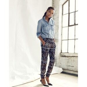 J Crew Turner Pant in Hidden Floral Geometric Print Zip Pocket Ankle Jogger Sz 2